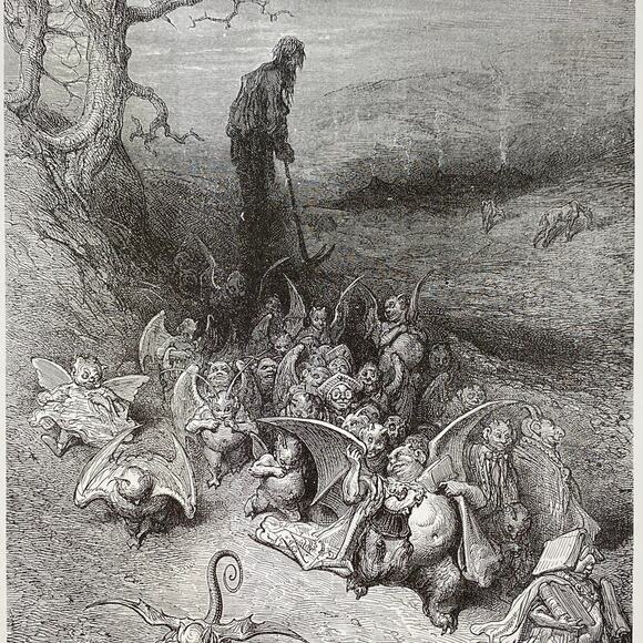 Dore, Works of Rabelais, Devil Leaves, Divine Bottle, Print, ~ 240707-WH 292 - Picture 1 of 4